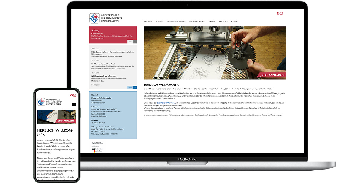 Weblayout desktop mobil Meisterschule Kaiserslautern